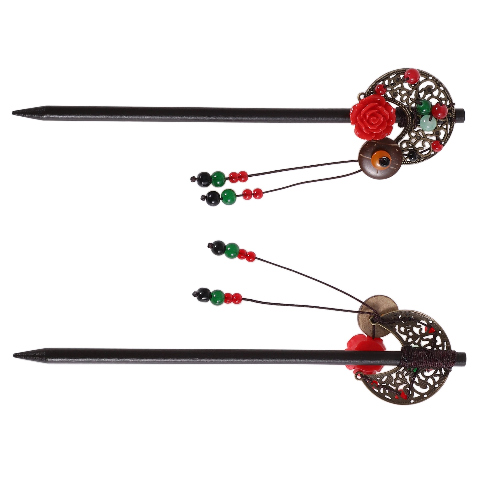 Unique Bargains Hair Chopstick for Women Black Red 1 Pc [Retro Style]
