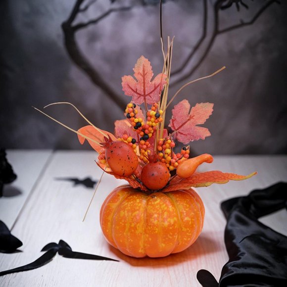 Centros de mesa artificiales para decoración de fiestas, arreglos florales artificiales, decoración de Acción de Gracias de otoño para adornos de Macarena Escultura de calabaza