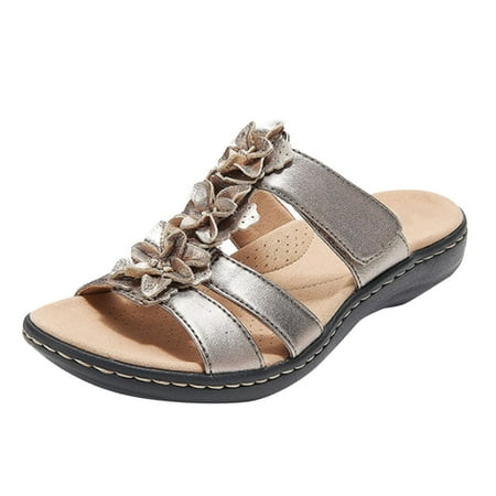 

CLZOUD Sports Sandals for Women Gold Summer Women Cow Leather Slingback Strap Ladies Classic Design Flat Sandals Shoes 40