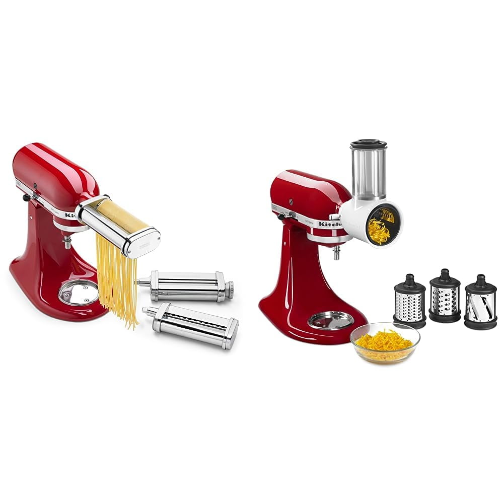 KitchenAid KSMPRA 3 Piece Pasta Roller Cutter Attachment Set Pack of 1 Silver Fresh Prep Slicer Shredder Attachment White Walmart
