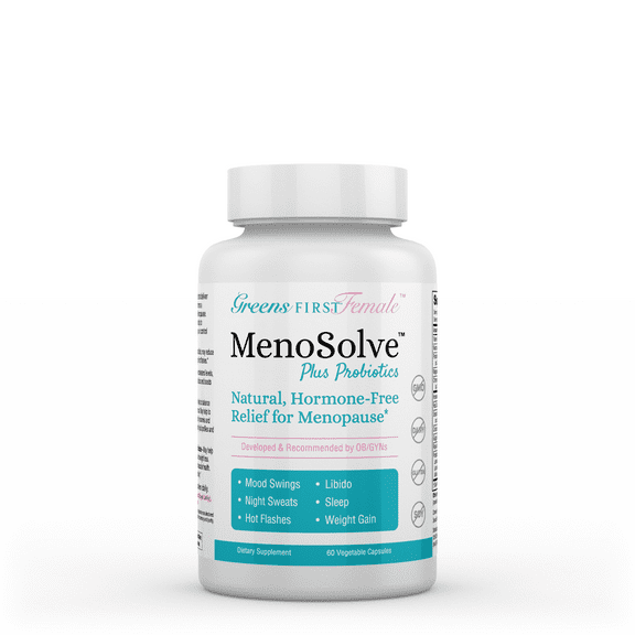 Greens First Female MenoSolve Plus Probiotics Menopause Natural Supplement for Women, Dairy-Free, Gluten-Free, Soy-Free, 60 Vegetable Capsules