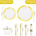 thumbnail image 4 of 350 Pcs Clear and Gold Plastic Plates, Gold Disposable Plates, Include 50 Dinner Plates 10.25'', 50 Dessert Plates 7.5'', 50 Gold Rim Cups 9 OZ, 50 Pre Rolled Napkins with Plastic Cutlery, 4 of 16