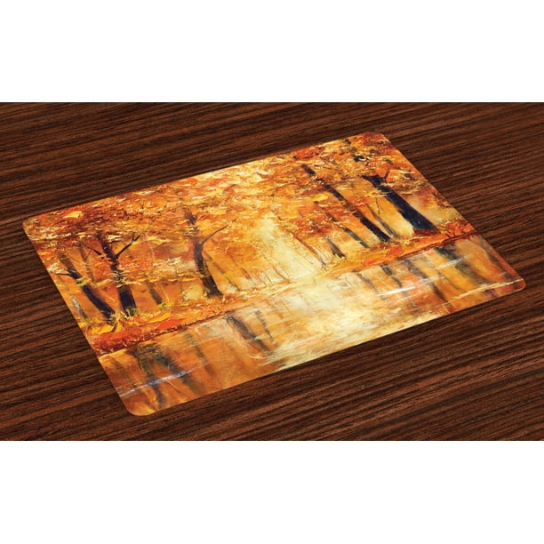 Country Placemats Set of 4 Painting of a Forest by the Small Lake in