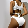 thumbnail image 3 of Conjunto de Bikini de 4 piezas para mujer, traje de baño de manga larga con falda plisada, color azul, estilo coreano, 3 of 5