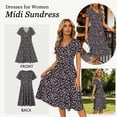 thumbnail image 4 of TEMOFON Summer Dresses for Women Button Floral Midi Sundress Short Sleeve V Neck Casual Polka Dot Dress L, 4 of 9
