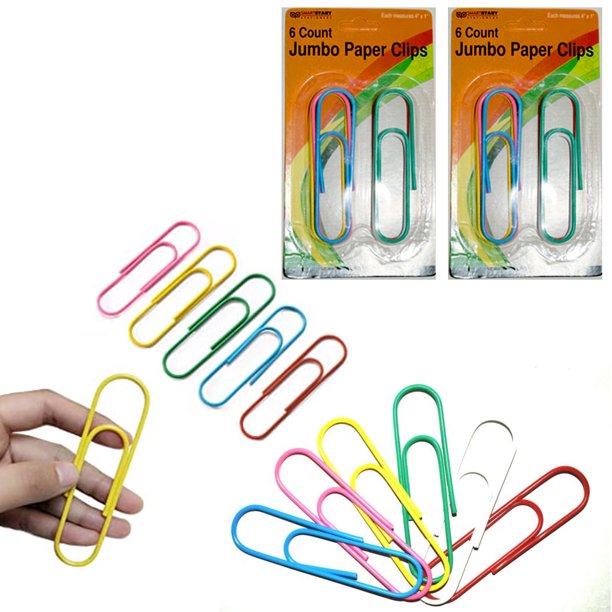 12 Extra Large Paper Clips 4" Jumbo Assorted Colors Coated Crafts