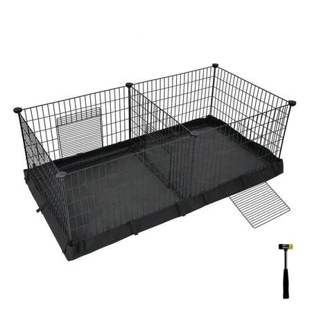 odorsTT Guinea Pig Cages, Metal Grid Small Animal Playpen with Waterproof Washable Liner, 2 Separate Spaces for Rabbits, Ferrets, Bunnies, Hedgehogs, 48.4 X 24.8 X 18.1 Inches, Black