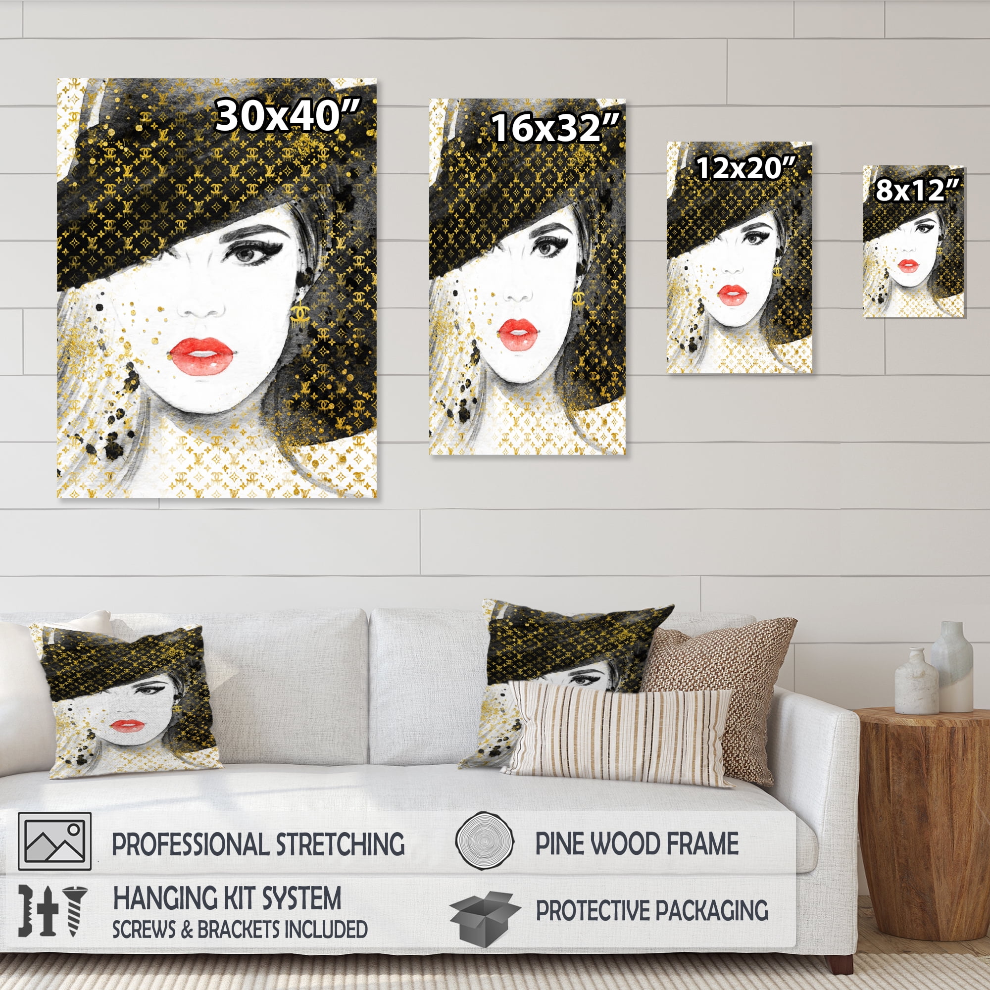 Designart Luxurious Woman With Black Hat III Canvas Wall Art