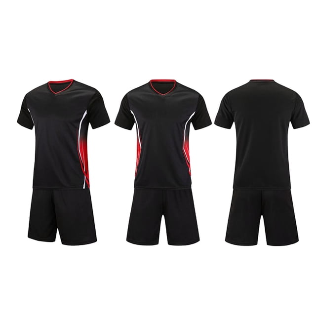 Conjuntos de blusas y camisas de manga corta con cuello en V. Conjunto de traje de fútbol de color sólido para niños para juegos deportivos universitarios, partidos de rendimiento, uniformes de entren