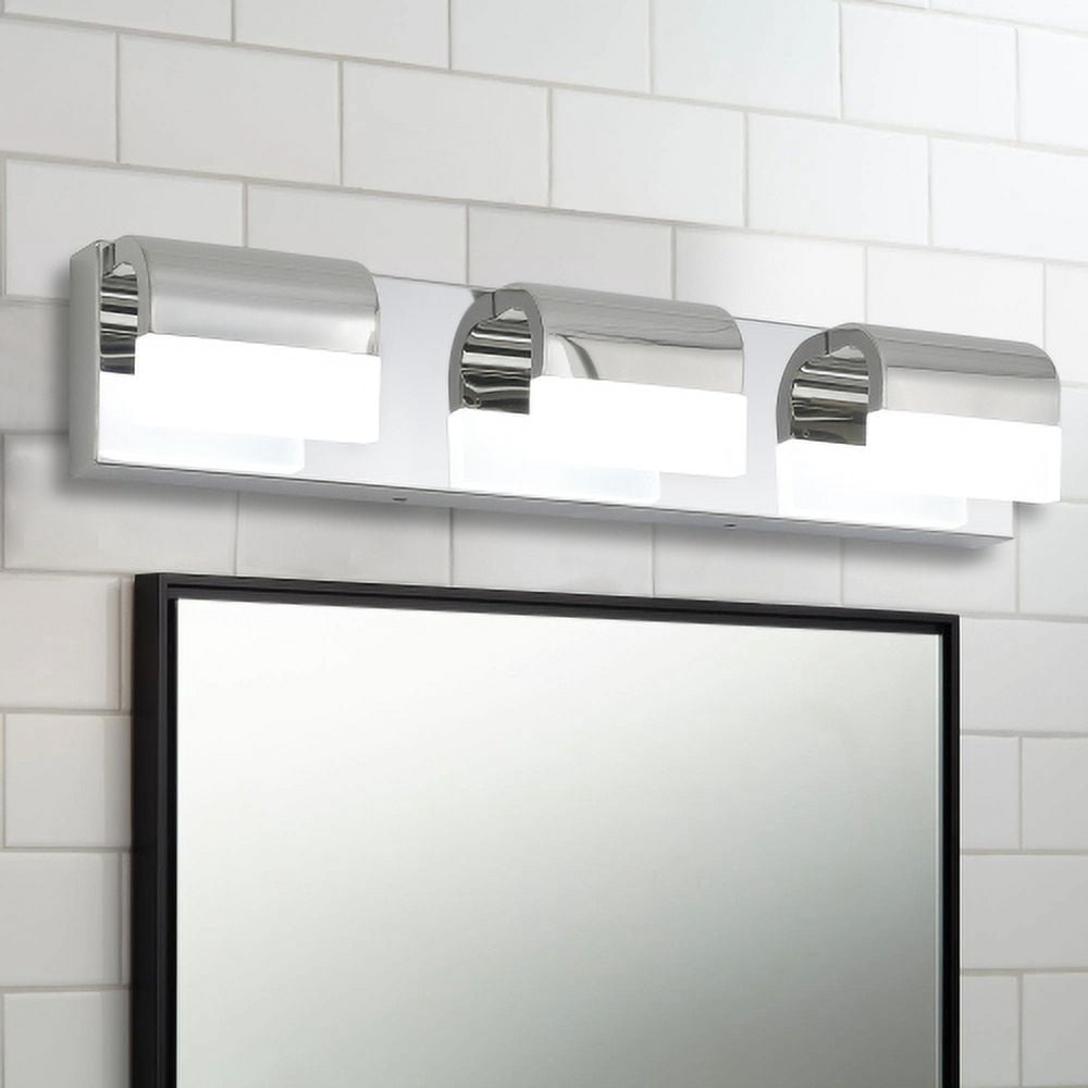 Hi-LIGHTS,3-Light Modern Bathroom LED Vanity Light With Acrylic Lampshade,Bathroom Wall Lighting for Bathroom,Dressing Room,Bedroom,Living Room(Chrome)