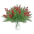 thumbnail image 6 of 3 Pack Christmas Artificial Pine Branches with Red Berry Stems- Faux Evergreen Norfolk Pine Cypress Leaves Stems- Fake Foliage Pine Needles Picks for DIY Craft Garland Home Decor, 6 of 6