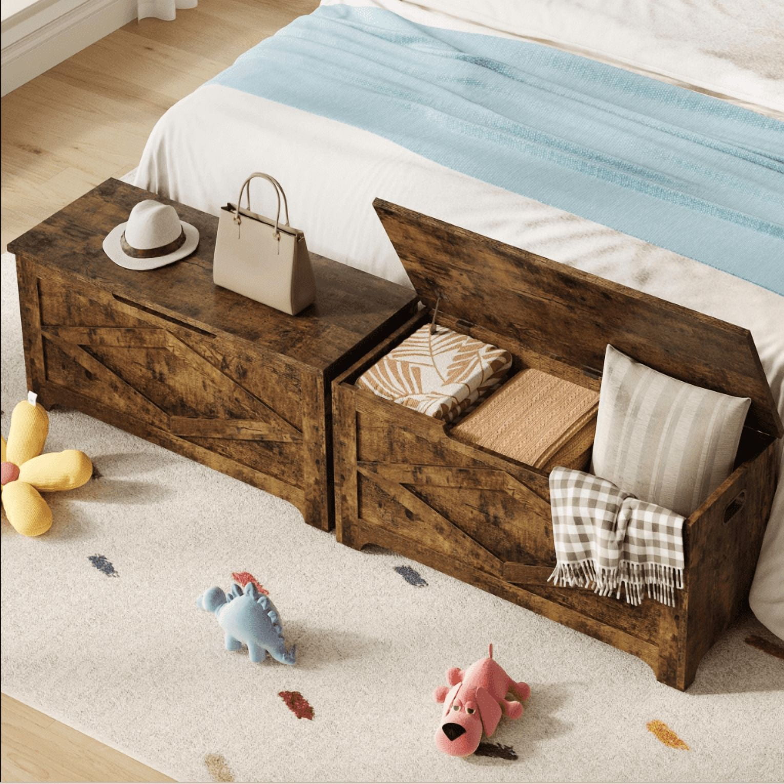 Huisuilinss Storage Chest,Farmhouse Storage Bench,Wood Toy Chest With Safety Hinge,End Of Bed Bench,Storage Trunk,Entryway Organizer For Entryway Bedroom Living Room