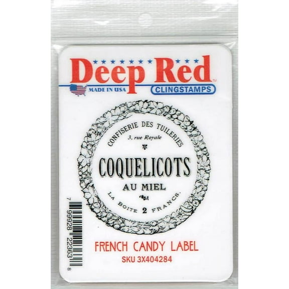 Deep Red Stamps French Candy Label Rubber Cling Stamp 1.5 x 3.25 inches.