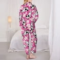 thumbnail image 3 of Pajama Sets for Women 2 Pcs, Cartoon Cute Cow Flower Pink Button Down Long Sleeve Sleepwear Lounge PJ Sets, 3 of 6