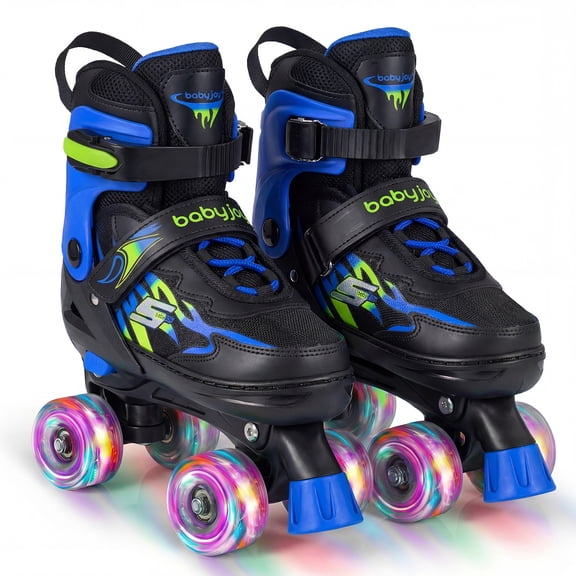 Gymax Kids Roller Skates 4 Sizes Adjustable Quad Skates w/Light-up Wheels for Ages 7-9 Navy