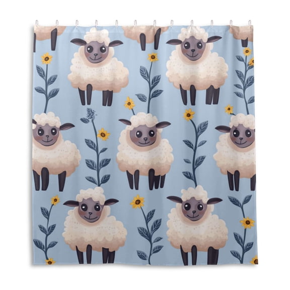 Cute Sheep Pattern Shower Curtain Liner 66x72 Inch Waterproof Shower Curtains Decorative Bathroom with 12 Pack Hooks