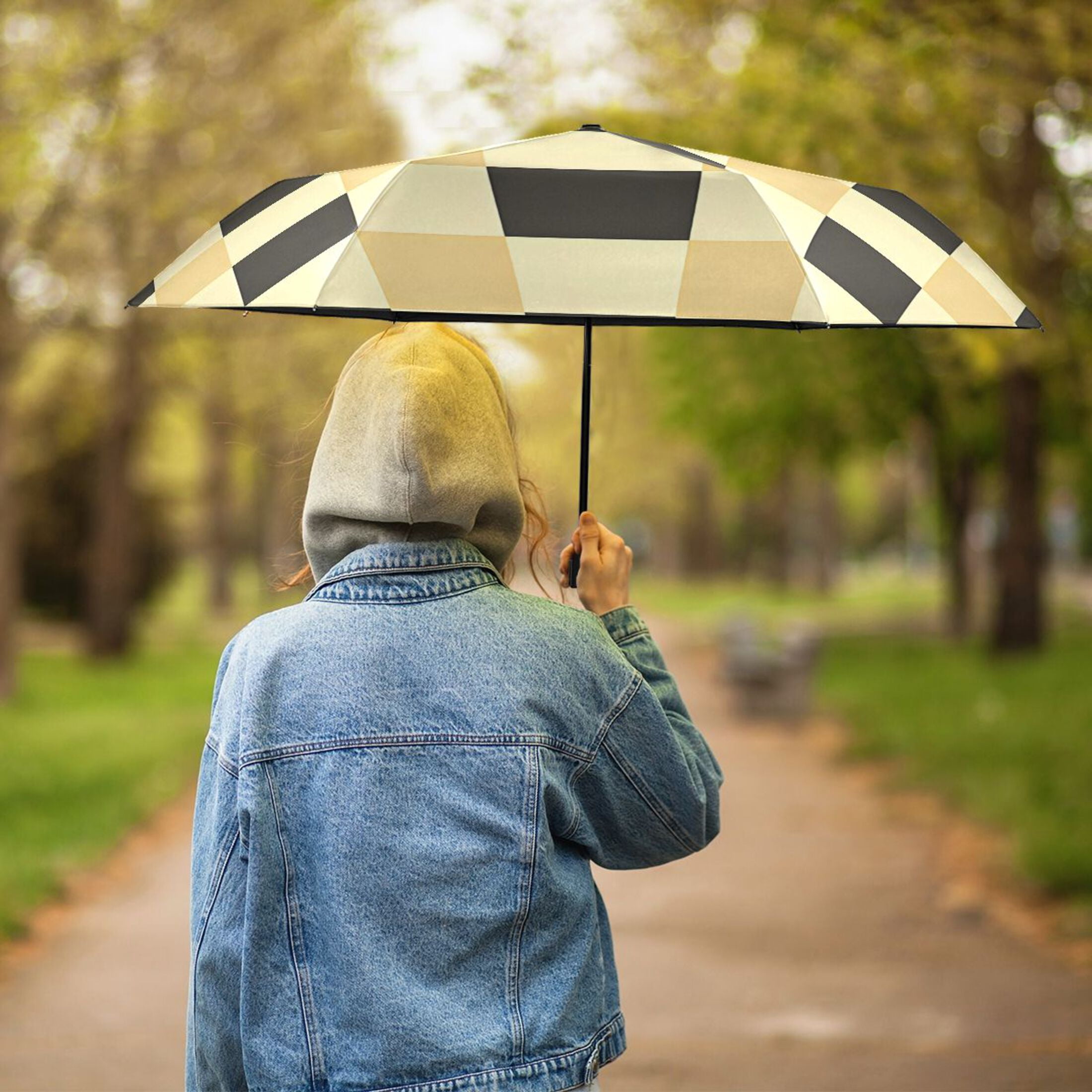 ALAZA Checkered Plaid-a7 UPF 50+ Compact Folding Umbrella for Rain Travel Umbrella Packable