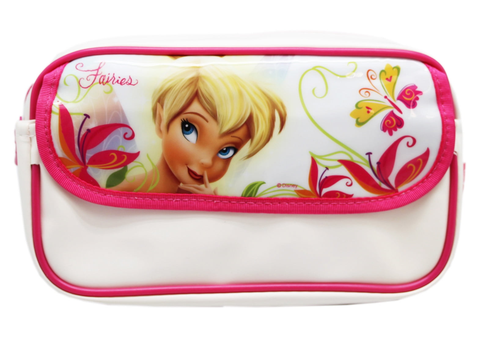 Disney's Tinker Bell White/Pink Floral Cosmetic Bag w/Side Pouch