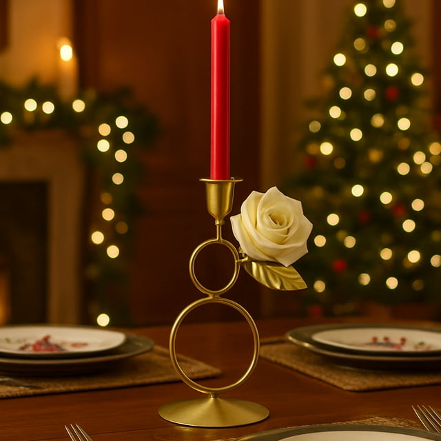 LSLJS Christmas Iron Metal Candlestick Decoration Romantic Table Candlelight Dinner Props Home Table Decoration Holiday Decoration Christmas Decorations