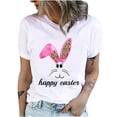 thumbnail image 1 of Pompotops T-Shirts Col Rond pour Femmes Imprimé Lapin de Pâques Manches Courtes Blouse, 1 of 9