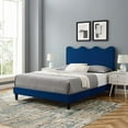 thumbnail image 2 of Platform Bed Frame, Twin Size, Blue Navy, Velvet, Modern Contemporary, Bedroom Master Guest Suite Room, 2 of 12