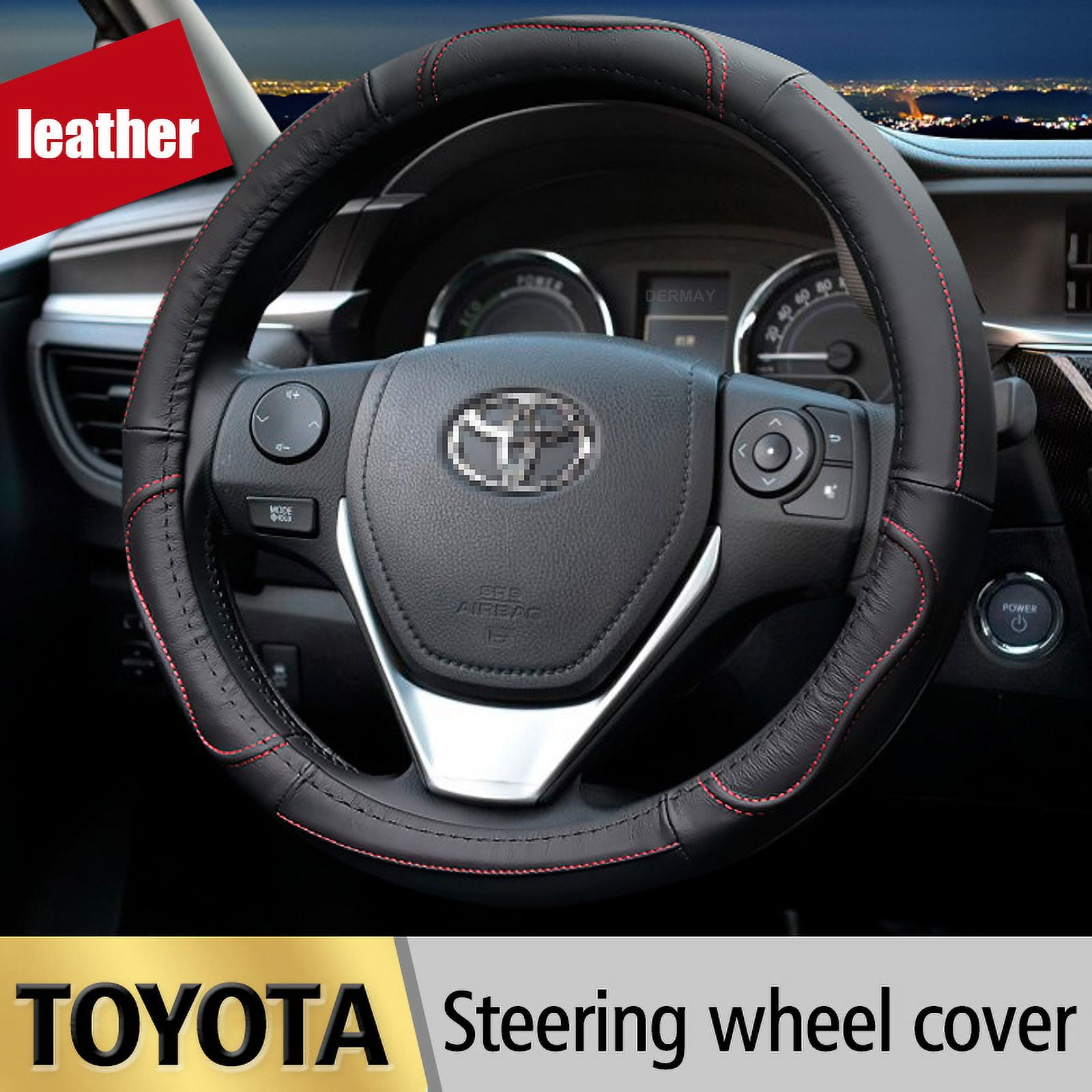 Black Genuine Leather Steering Wheel Cover for Toyota Corolla Fortuner Sequoia Auris Avensis Walmart