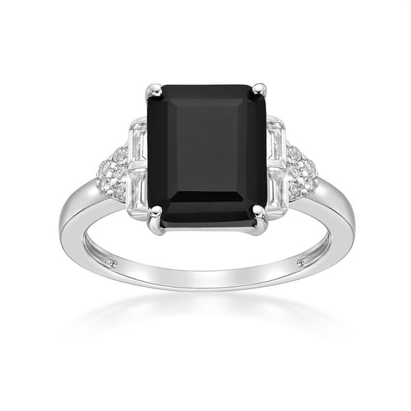 925 Sterling Silver Black Onyx Ring With White Topaz Accent Rare Gift For Women