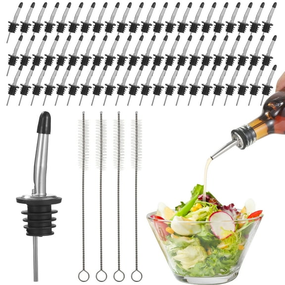 100 Pcs Stainless Steel Liquor Pourers, Speed Pour Spouts with Dust Caps & 4 Cleaning Brushes, for Wine, Oil, Vinegar, Spirits, Bar & Kitchen Supplies
