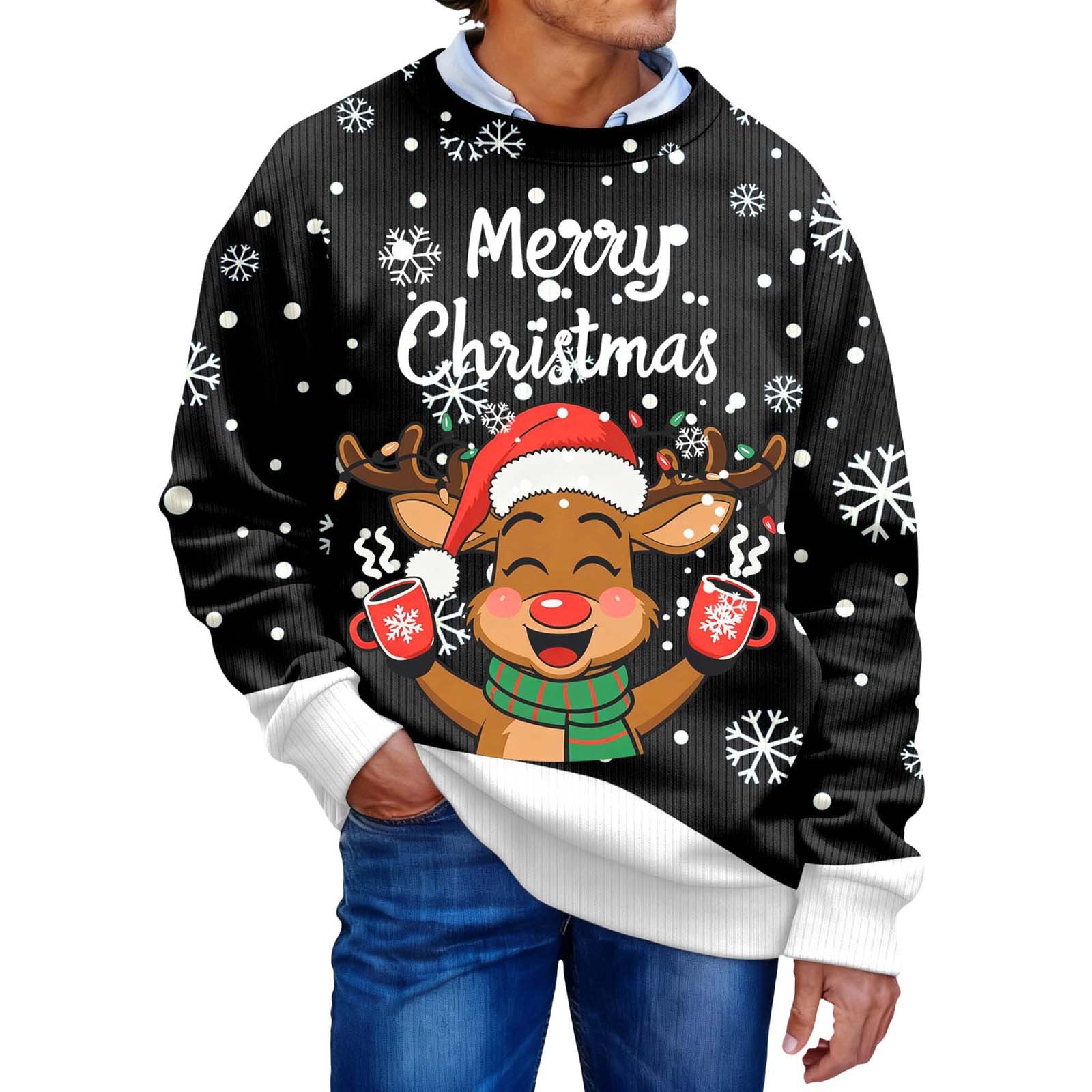 Christmas Sweater Men Sweaters Funny Sweatshirt Knit Plus Size Big and Tall Holiday Vacation Elf Adult Sweatshirts