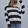thumbnail image 4 of Womens Long Sleeve Shirts Casual Loose Fit Striped Tops Knit Pullover Sweaters Black S, 4 of 9