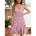 thumbnail image 2 of Women's 2025 New Summer Sleeveless Sexy Wrap V Neck Floral Sundress Mini Dress, 2 of 13