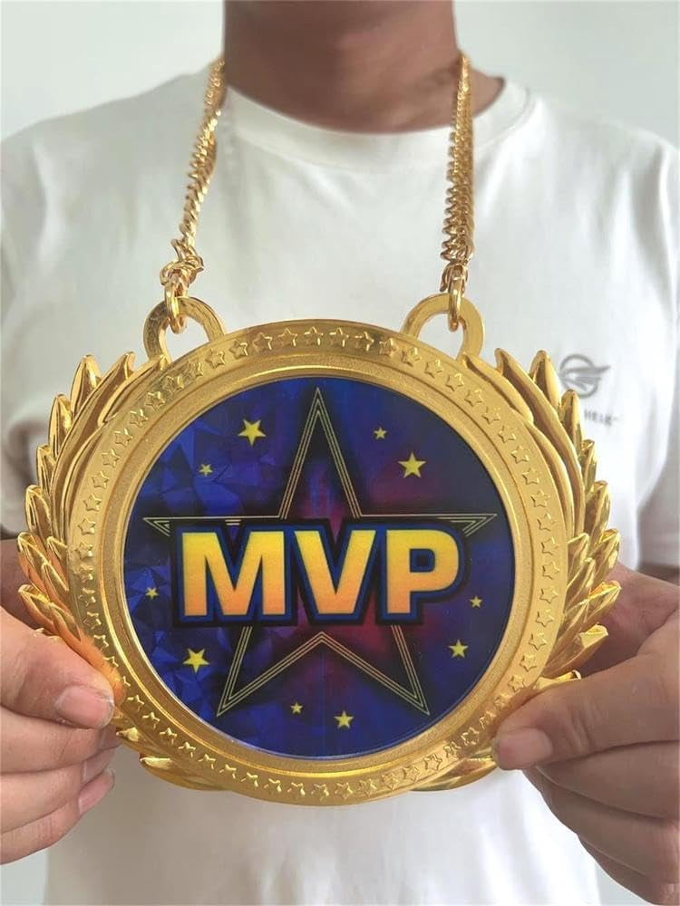 Most Valuable Player MVP Champion Metal Medal 6.3 X 5.5 Inches 0.8 Lb with Championship Necklace Awards Chain for Competitions & Gifts