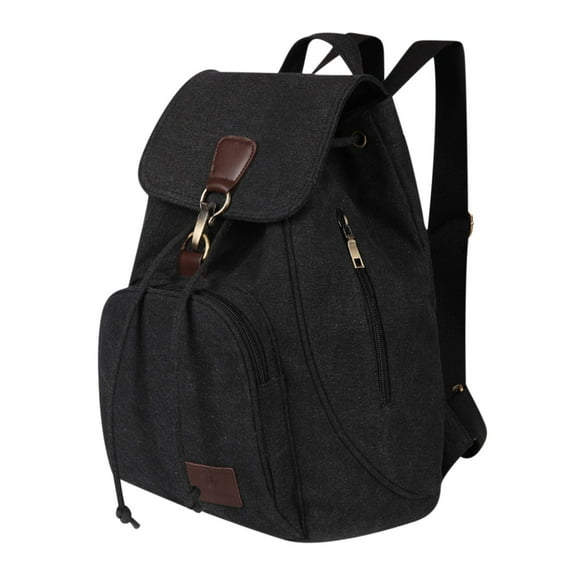 RXIRUCGD 30L Vintage Canvas Backpack Leather Rucksack Knapsack 15.7inch Laptop Tote Satchel College Shoulder Hiking Bag Black