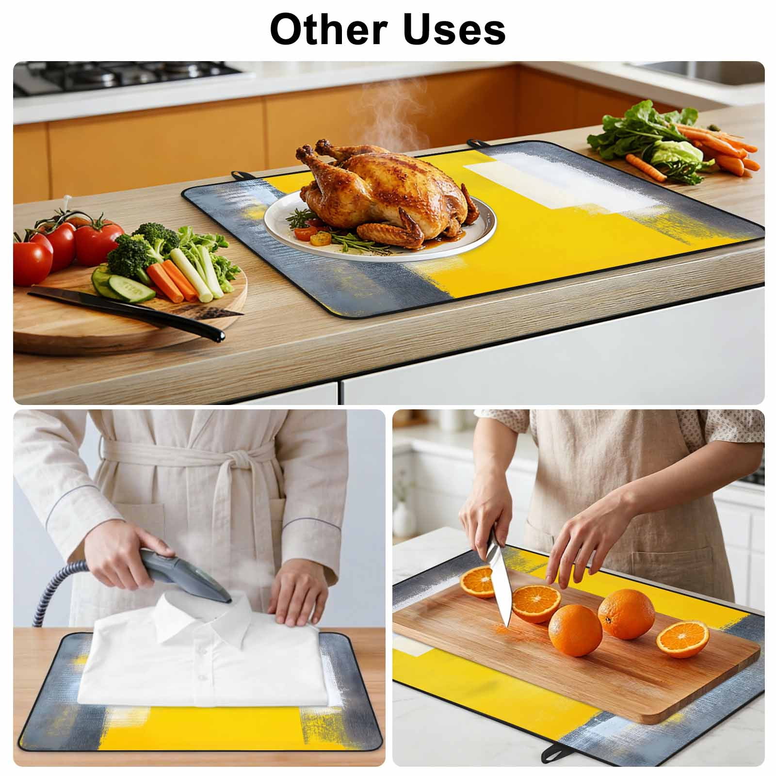 Yellow Grey Stove Top Cover for Electric Stove, Heat-proof & Non Slip Glass Top Stove Cover Protector, Oil Painted Modern Abstract Vintage Kitchen Flat Cooktop Rubber Mat 24x21 Inches