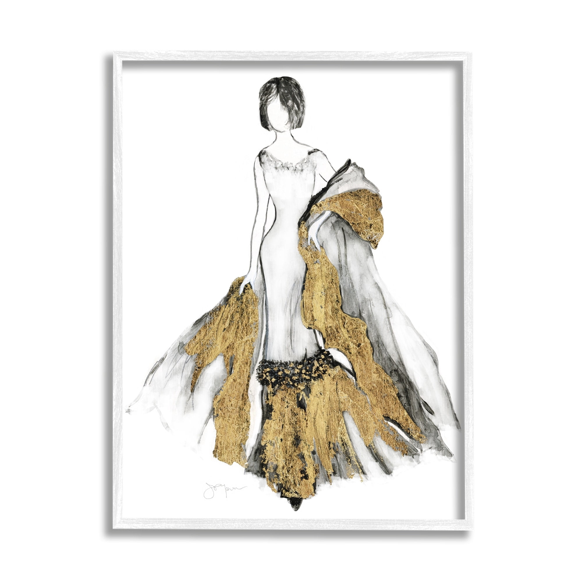 Stupell Industries Fashion Figure Drawing Female Glam Evening Gown Gold, 16 x 20,Design by Janet Tava