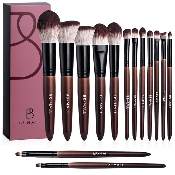 BS-MALL 14-Piece Makeup Brush Set with Rosewood Handles Ultra-soft Bristles Non-irritating No Shedding Gentle on Skin