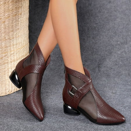 

Ankle Boots Ladies Fashion Mesh Breathable Cool Boots Back Zipper Heel Pointed Toe Boots