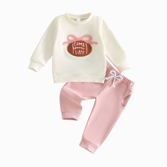 YDFCWXW Baby Girl Football Clothes Long Sleeve Sweatshirt Pant Set (Red, 2-3 Years)