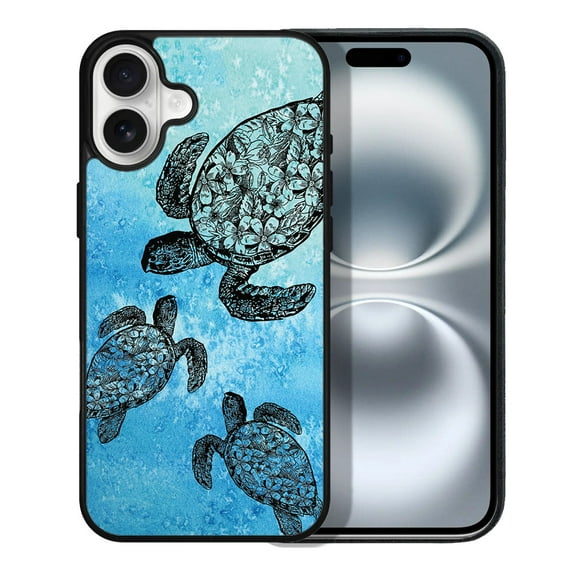 WIRESTER Shockproof Soft Rubber Cover Case for Apple iPhone 16 6.1" 2024, Ocean Sea Turtles