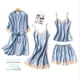 thumbnail image 4 of Conjunto de pijama de cuatro piezas de seda sexy para mujer, vestido de falda corta con tirantes y encaje para el hogar, primavera y otoño, 4 of 5
