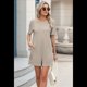 thumbnail image 5 of Mono de Verano para Mujer, de Corta, Holgado, Informal, con Cuello en V, Pantalones Cortos, Elegante, Cómodo, con Bolsillos, Color Caqui, XXL, 5 of 8