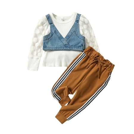 

Fanvereka Toddlers Autumn Tracksuits Long Sleeves T-Shirt + Denim Vest + Pants Set
