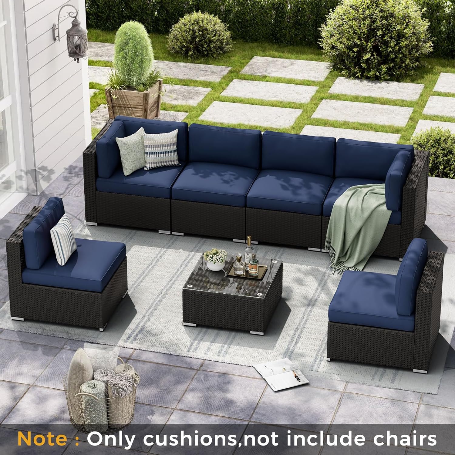 SUNCROWN 14 Piece Outdoor Patio Cushion Replacement, Patio Couch Cushions (6 Seat Cushion,6 Back Cushion, and 2 Corner Cushion) with Zipper for Outdoor Furniture (Dark Blue)