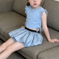 thumbnail image 5 of HWJAD Toddler Girl 2 Piece Outfit Little Girls Ruffle Sleeveless Drawstring Top and Floral Skirt Set Summer Kids Clothes, 5 of 6