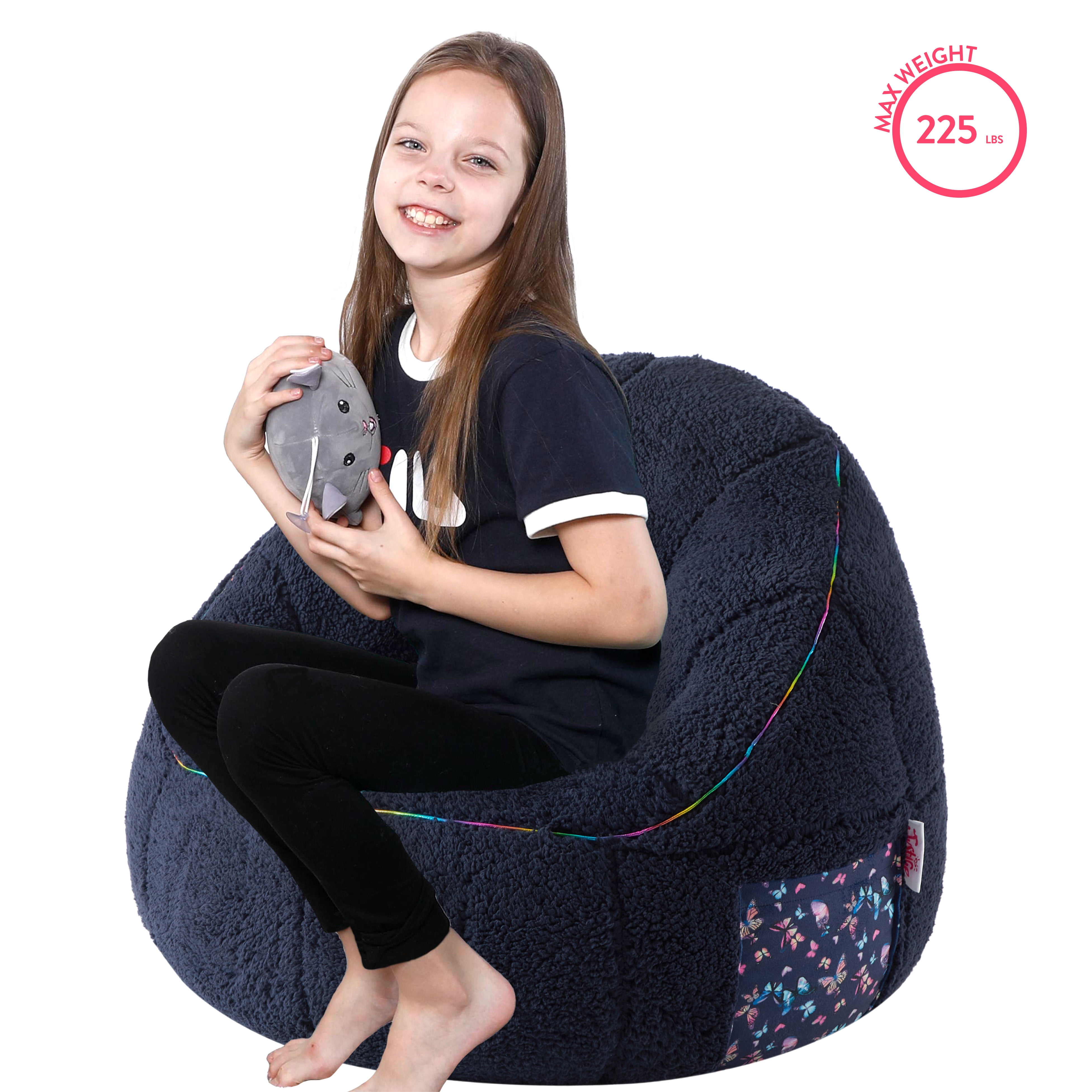 Room Revival, Kids' Super Soft Teddy Sherpa Bean Bag Chair with Pocket, Navy