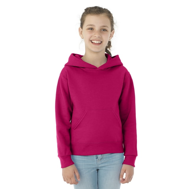 Jerzees Youth NuBlend Pull Over Hooded Sweatshirt, M, Cyber Pink