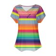 thumbnail image 4 of POTETI Summer Tops for Women Casual Striped V-Neck Short Sleeve T-Shirts for Women, 4 of 4