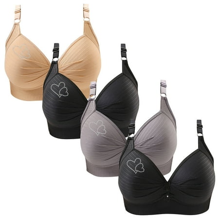 Lisbinx Bras for Women Full Coverage 4PC Woman s Printing Gathered Together Large Size Daily Bra Underwear No Rims Todays Daily Deals