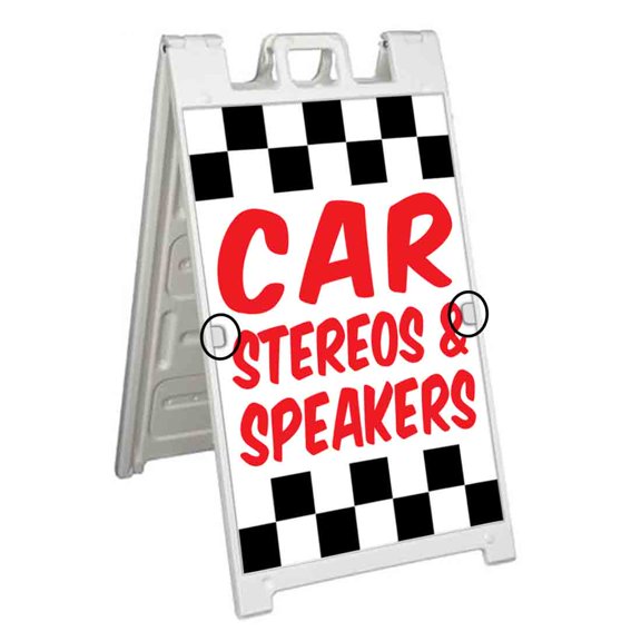 Car Steros And Speakers (24" X 36") Deluxe A-Frame Signicade, Includes 2 Removable Panels & Stand