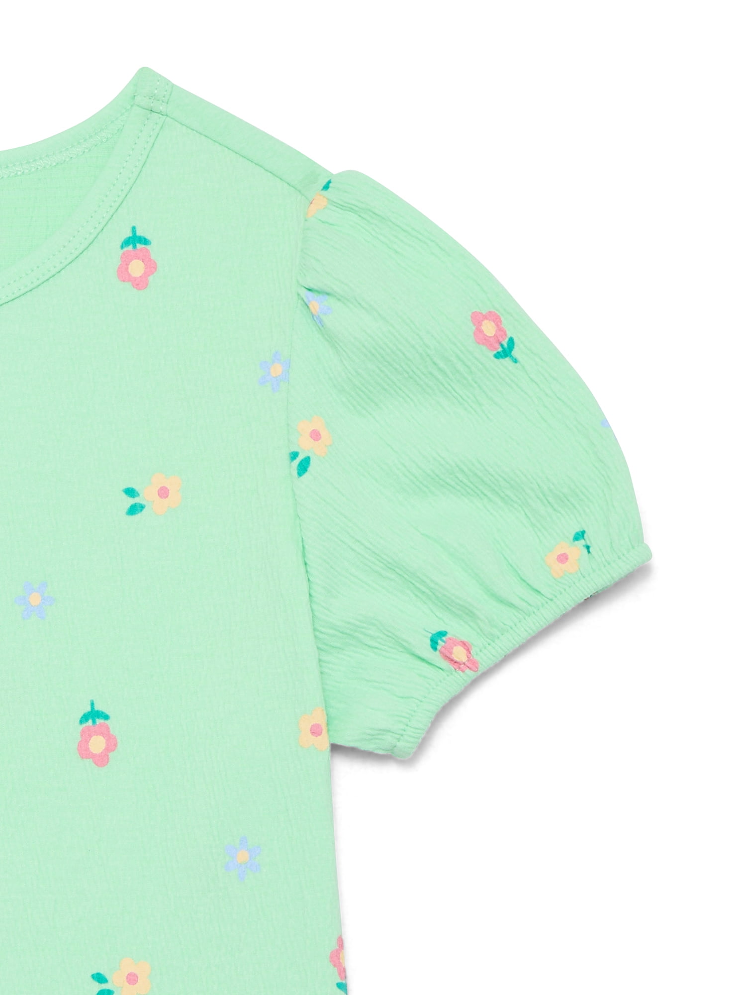 Wonder Nation Girls Crinkle Jersey Tee with Short Sleeves, Sizes 4-10